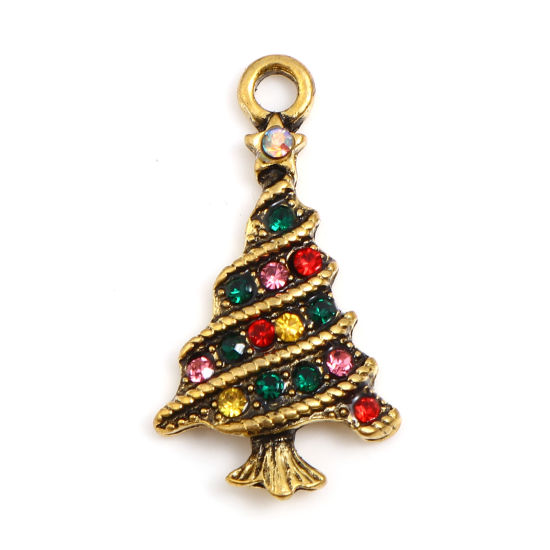 Berlock -  Christmas tree, Gold, mix rhinestones