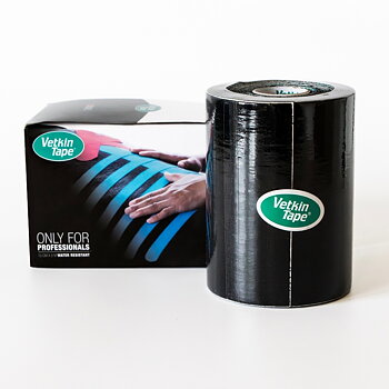 VetkinTape Equine-Kinesiologie-Tape 10 cm x 5 m schwarz, 1 Rolle und Verkaufsverpackung, zur Muskelunterstützung und Rehabilitation von Pferden