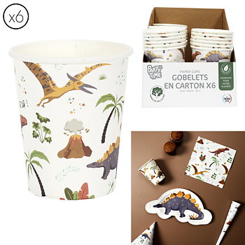 Pappersmugg dinosaurie 6st