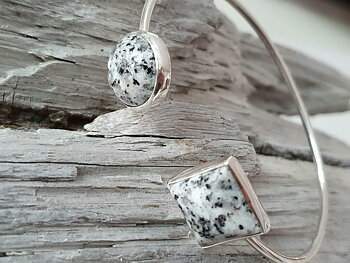 Granit armband 2 stenar 14mm, innermått 17, 5 cm, 925-silver