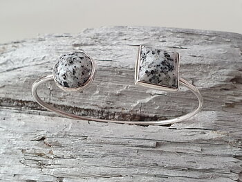 Granit armband 2 stenar 14mm, innermått 17, 5 cm, 925-silver