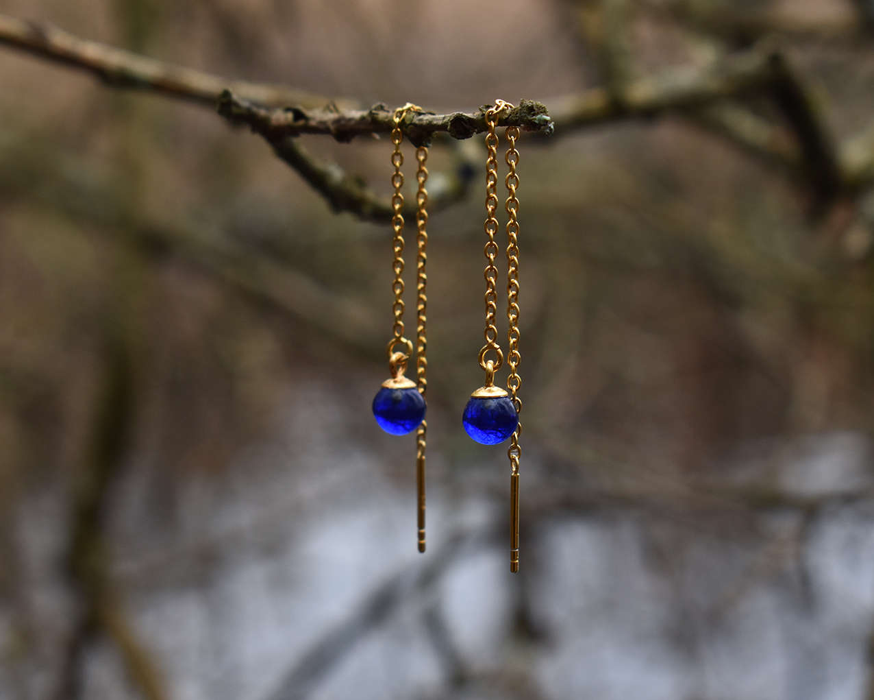 SVALÖ MIDNIGHT - blue earrings chain gold plated - 3