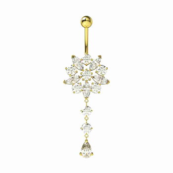 Navelpiercing - vackert hänge med kristaller - 18K guld PVD