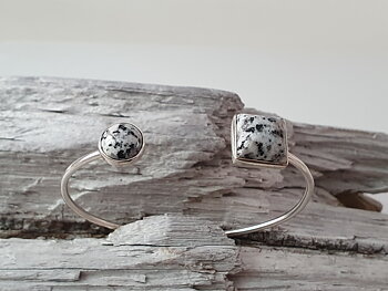 Granit armband 2 stenar 10 mm +12 mm, innermått 18 cm, 925-silver