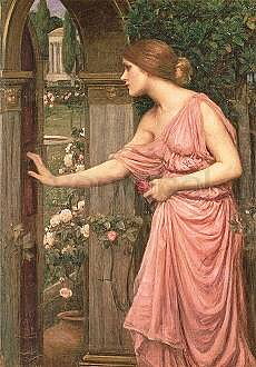 John William Waterhouse : Psyche opening the door into Cupid's garden - vykort
