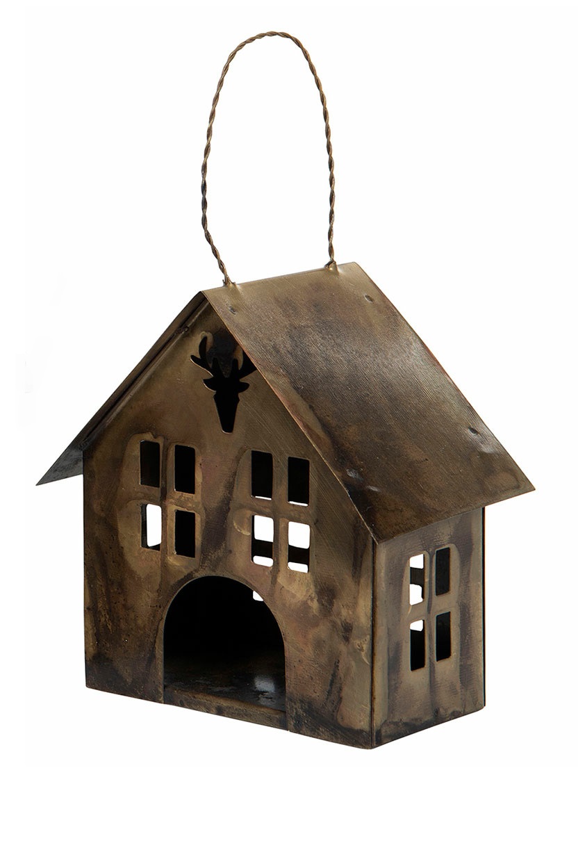 House - Tin house with hanger - Brown - 7x8x5 cm - 5