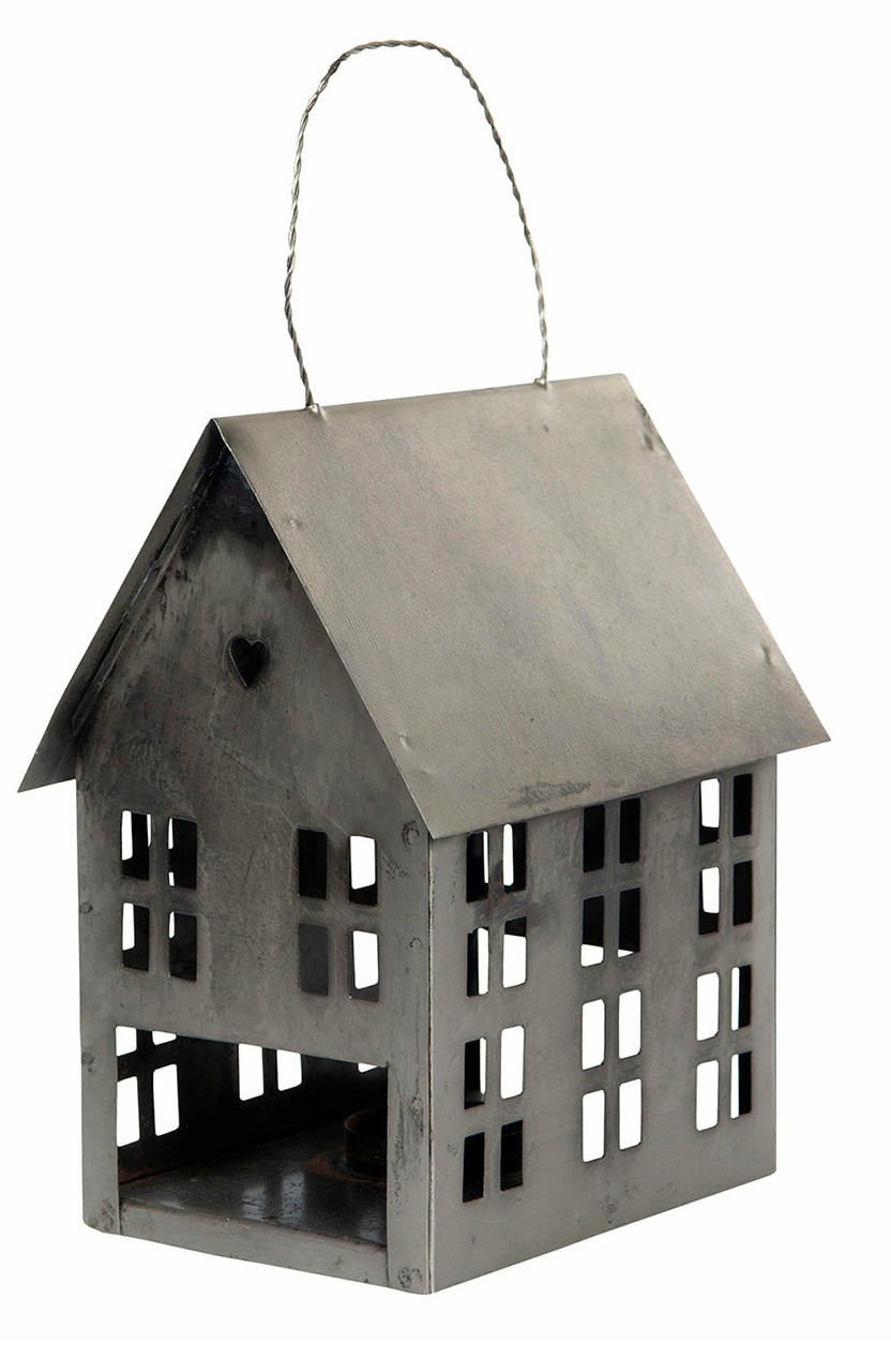 Hus - Plåthus med hänge - Grå - 17,5x14x9,5 cm - 2