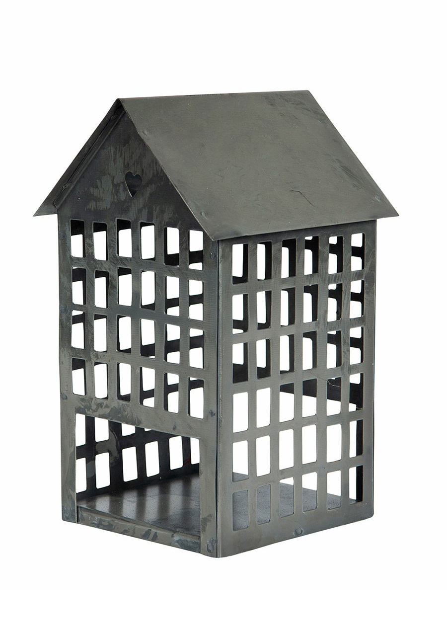Hus Lykta - Plåthus - Grå - 10x11x17,5 cm  - 2
