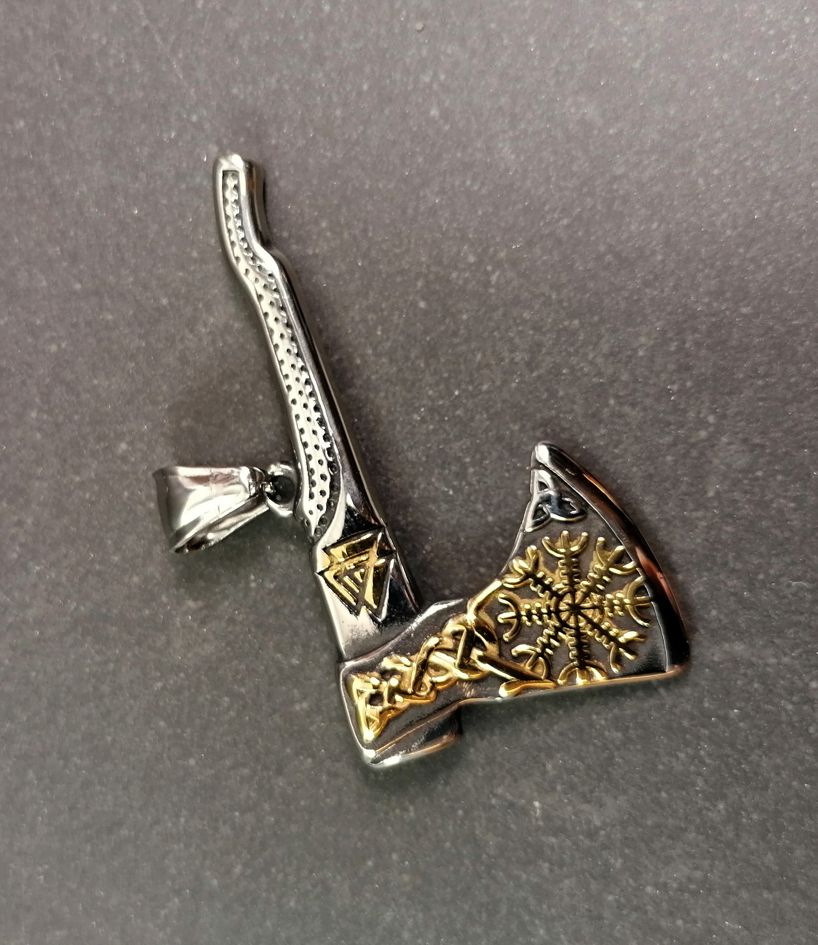 Viking Valknut Yxa hänge i Rostfritt stål och Guldplätering