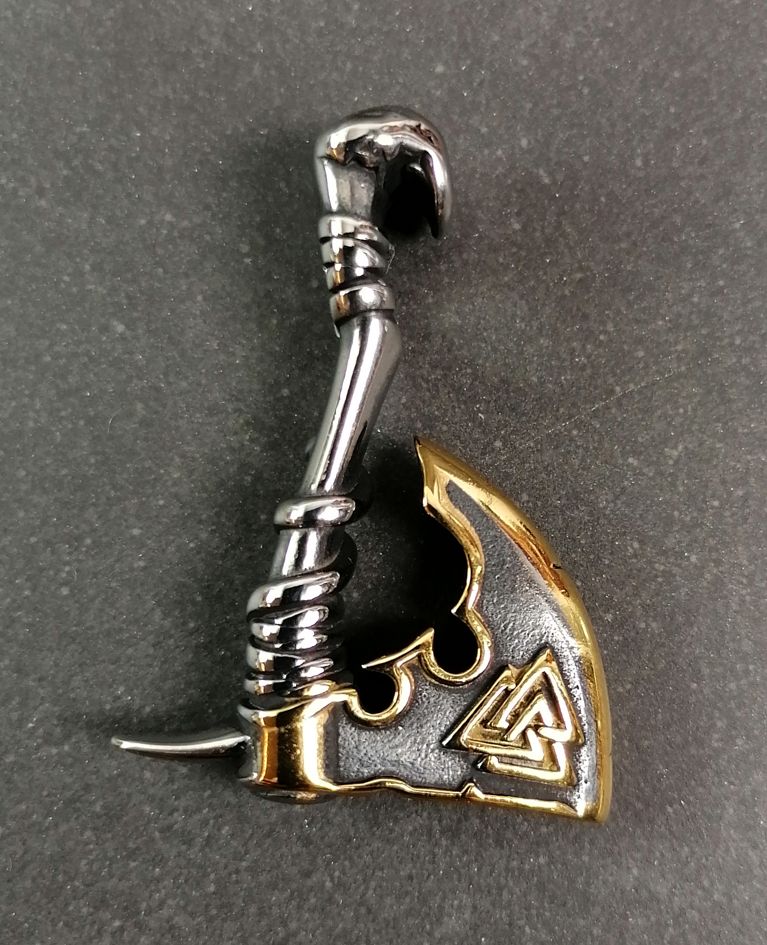 Viking Valknut Yxa hänge i Rostfritt stål och Guldplätering