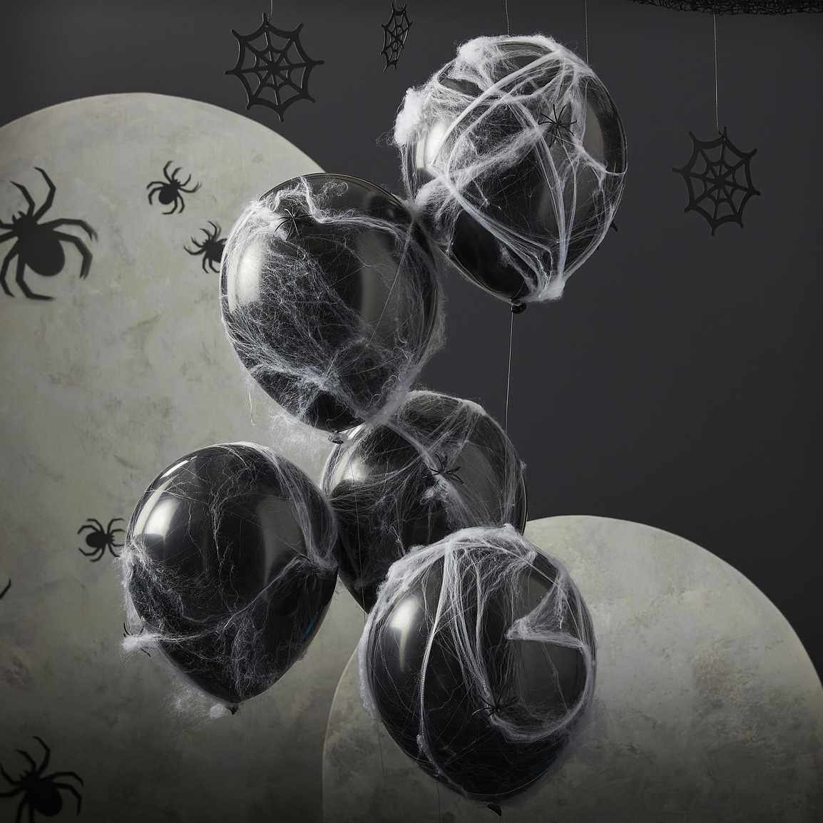 Ballongbukett Halloween Spindlar & Spindelnät 5-pack