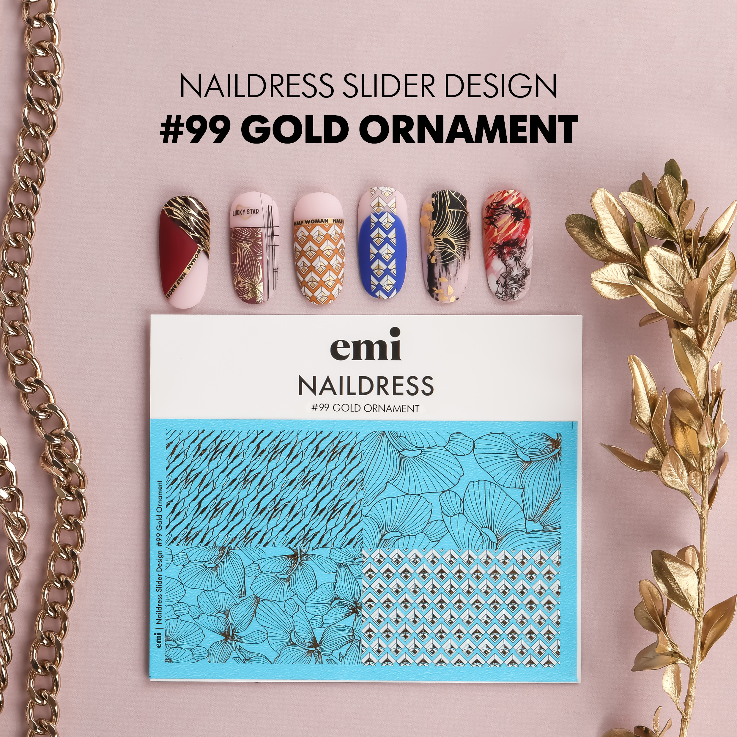 Naildress Slider Design #99 Gold Ornament - 2
