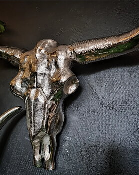 Väggdekoration buffalo skull - Silver Metal