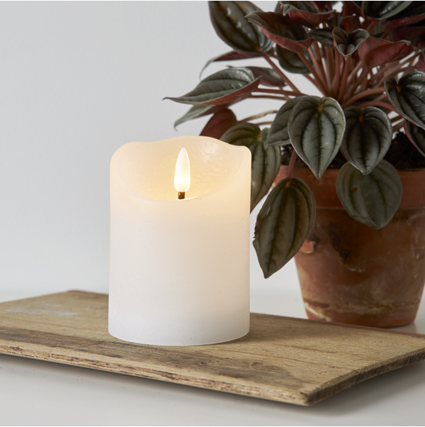 LED Blockljus Flamme Rustic Vit 10cm