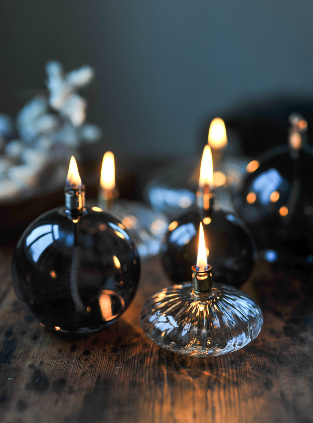 Oil lamp glass - Round - Black/Smoke - Ø9 cm - 3
