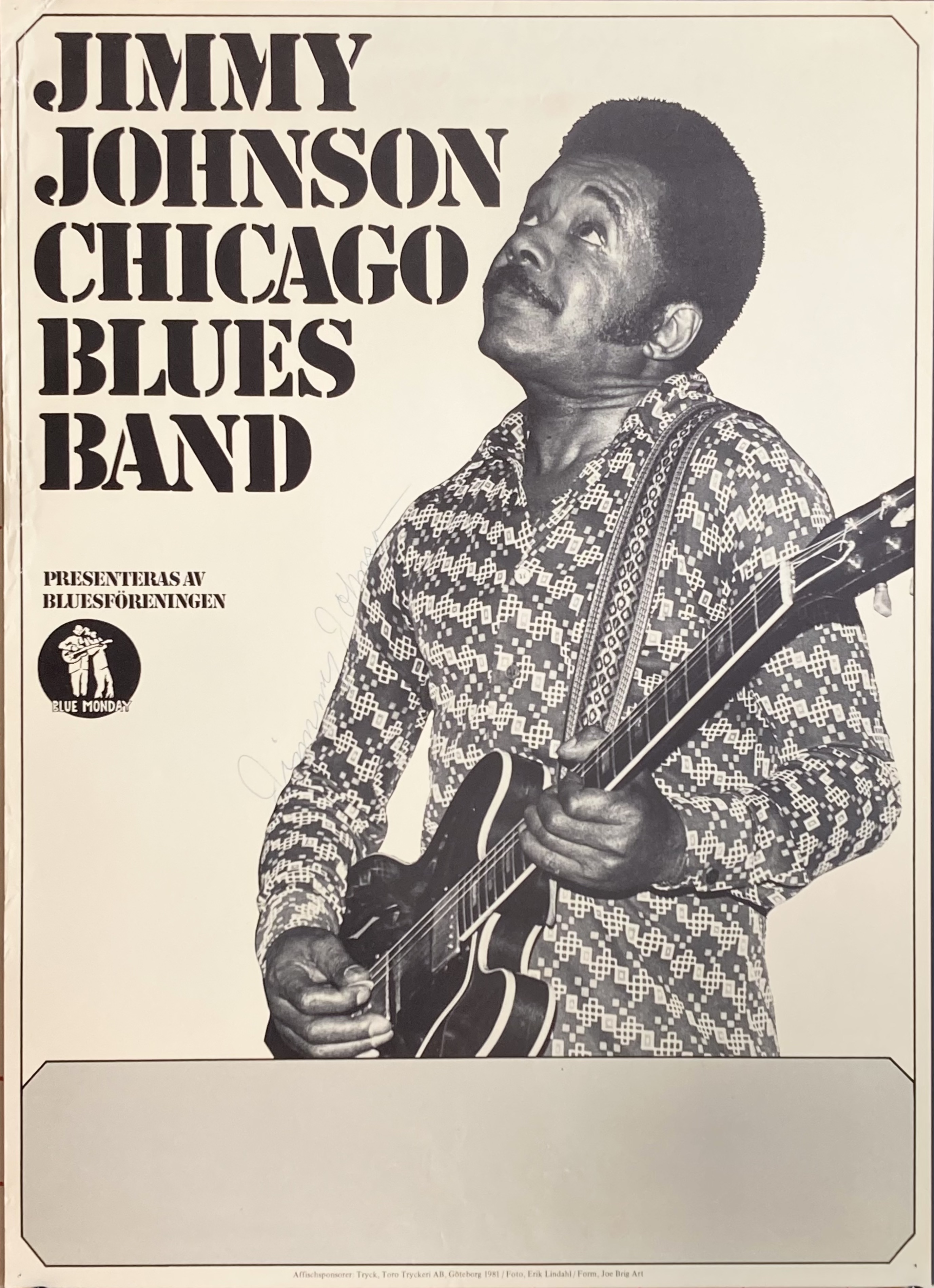 JIMMY JOHNSON CHICAGO BLUES BAND - Swedish / Scandinavian TOUR poster (1981) - SIGNED!