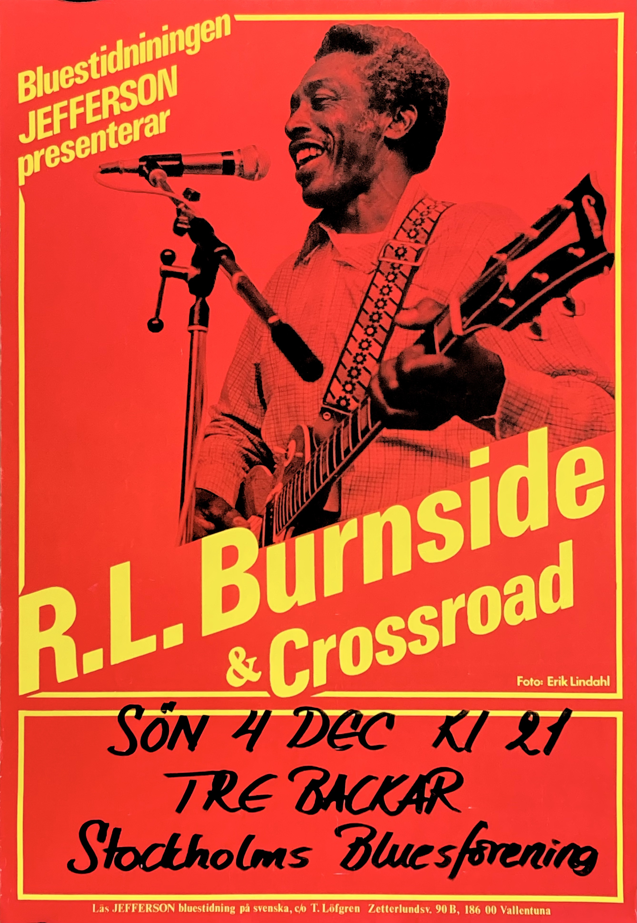 R. L. BURNSIDE & CROSSROAD - Stockholm 4 Dec konsertaffisch (1983) 