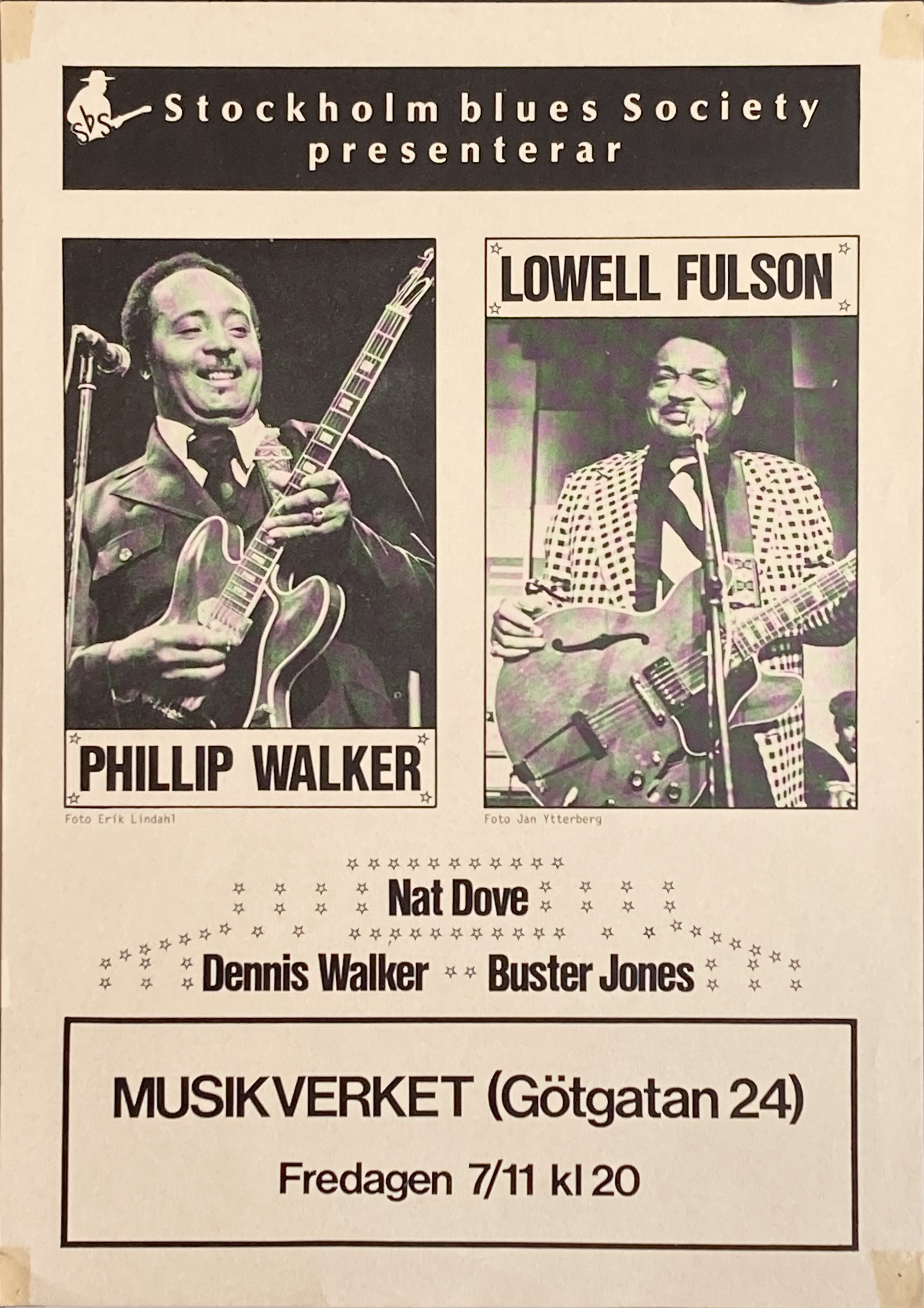 PHILLIP WALKER + LOWELL FULSON - Stockholm 7 Nov Konsertaffisch (1980)