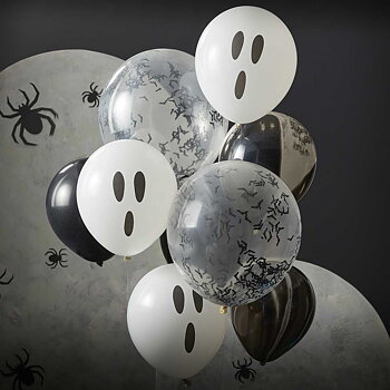 Halloween Ballongbukett Spöken, Konfetti & Marmor 9-pack