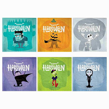 Servetter Monsters Halloween 12-pack med sex färgglada monstermotiv 33x33 cm