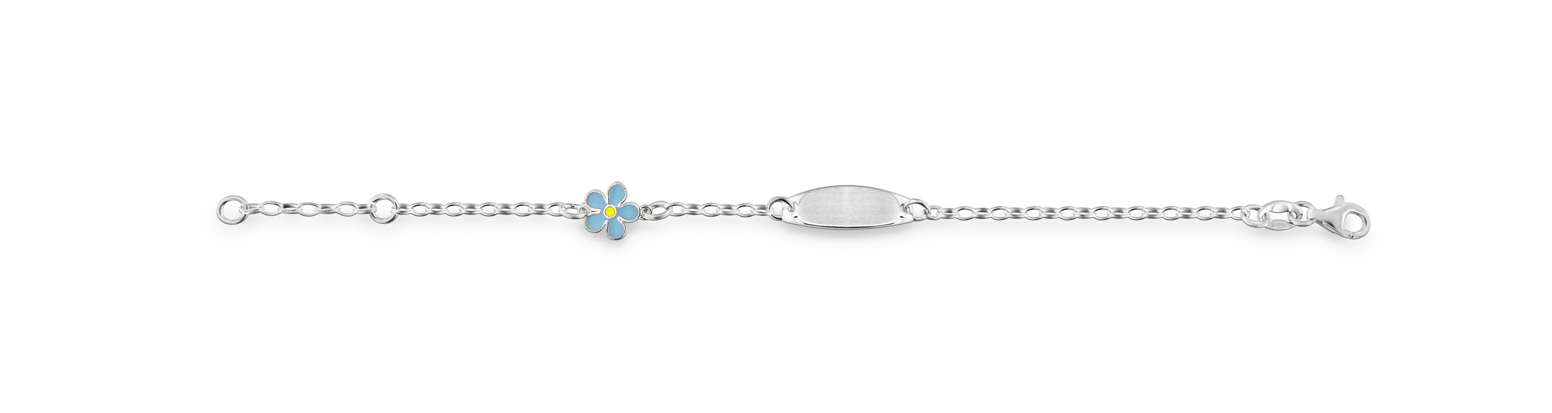 Silverarmband med blå blomma och bricka - 3