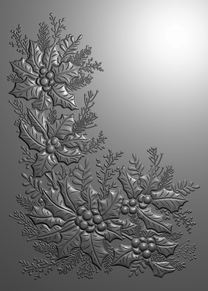 Flourishing Holly Corner, 3D Embossing Folder, Tis the Season, Crafters Companion  - 2