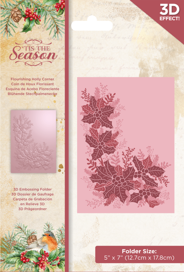 Flourishing Holly Corner, 3D Embossing Folder, Tis the Season, Crafters Companion 
