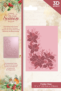 Flourishing Holly Corner, 3D Embossing Folder, Tis the Season, Crafters Companion 