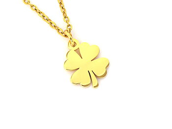 Guld Fyrklöver Halsband i Rostfritt Stål, Lyckosymbol Hänge, Tur och Lyckoamulett Smycke
