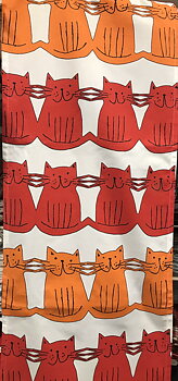 Retro Panelgardin Röd & Orange Katt
