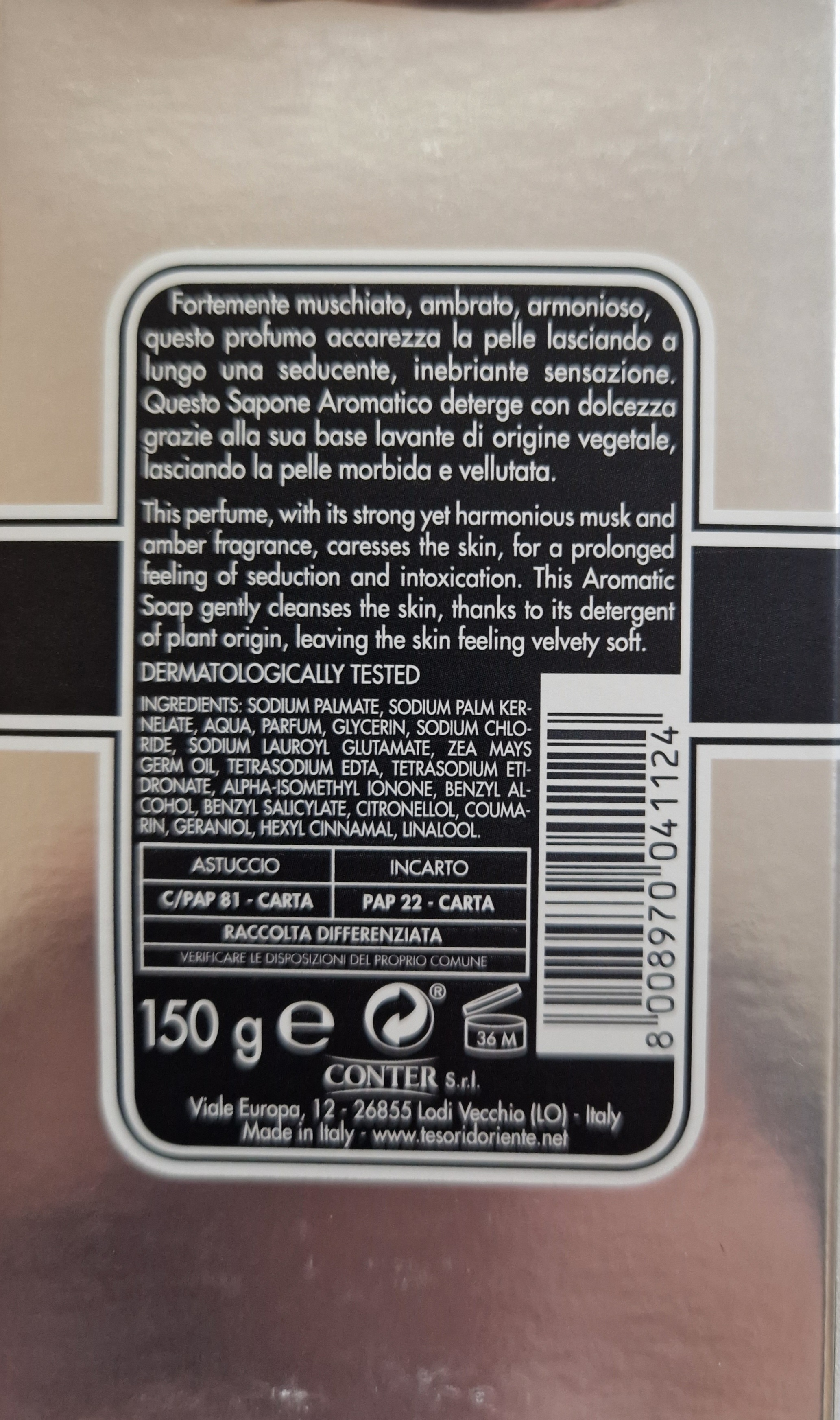 Tesori d' oriente muschio bianco aromatic soap, 150g, tvål - 2