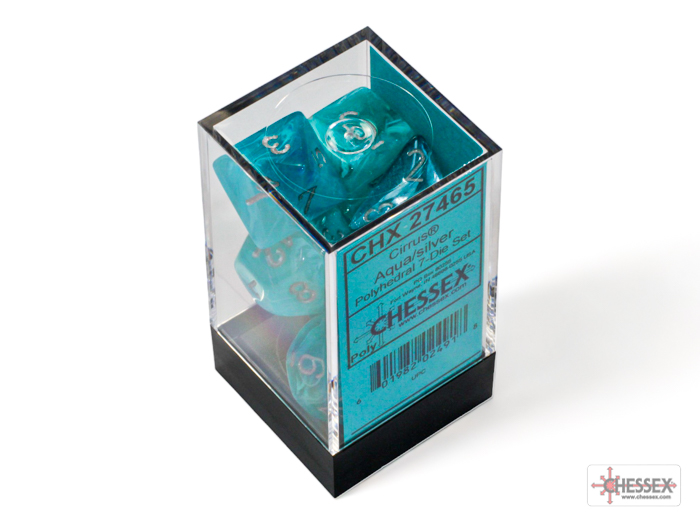 Chessex: Cirrus Aqua/Silver Polyhedral 7-Dice Set