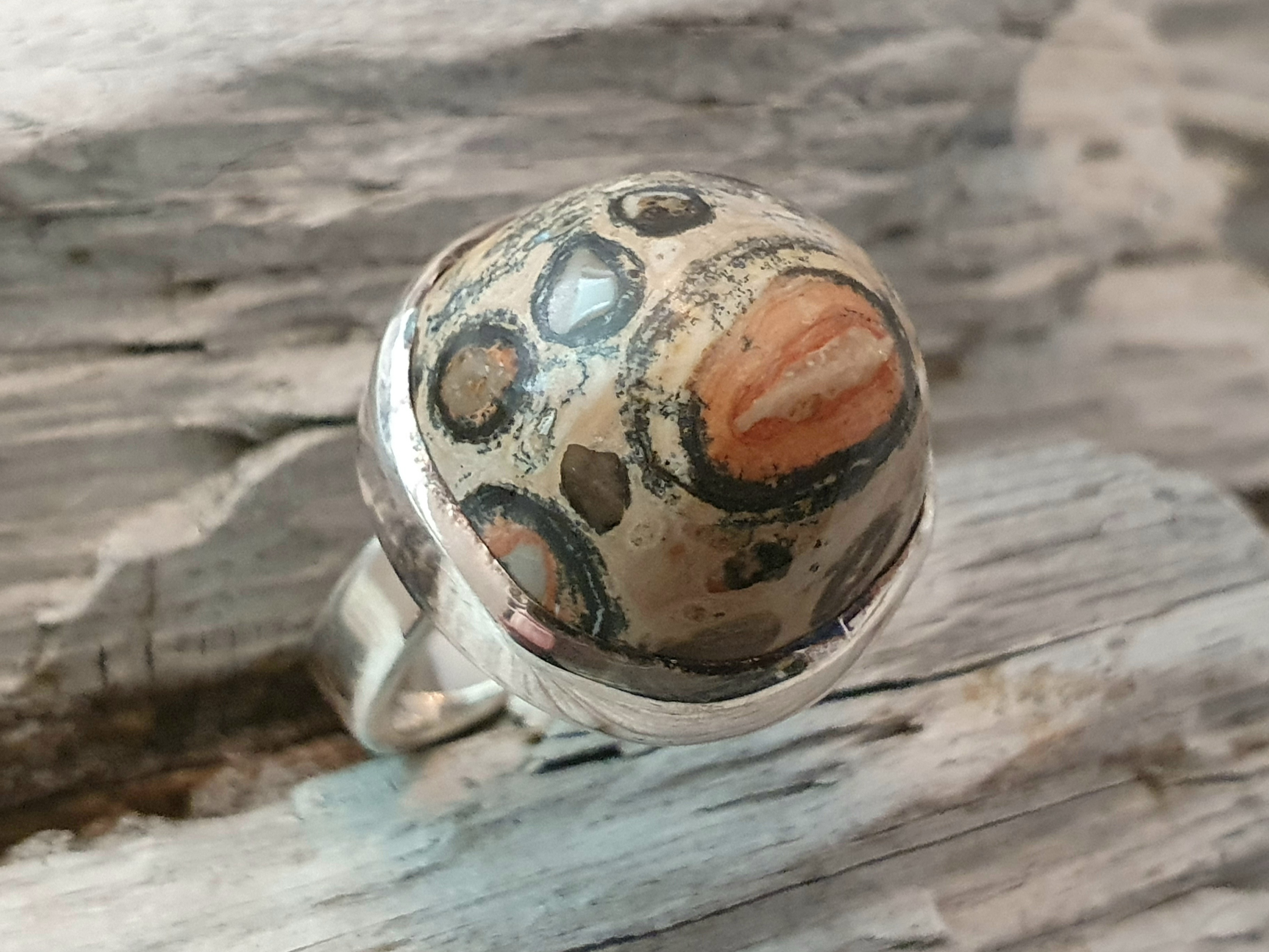 Ring, sten med fossil, 925-silver - 2