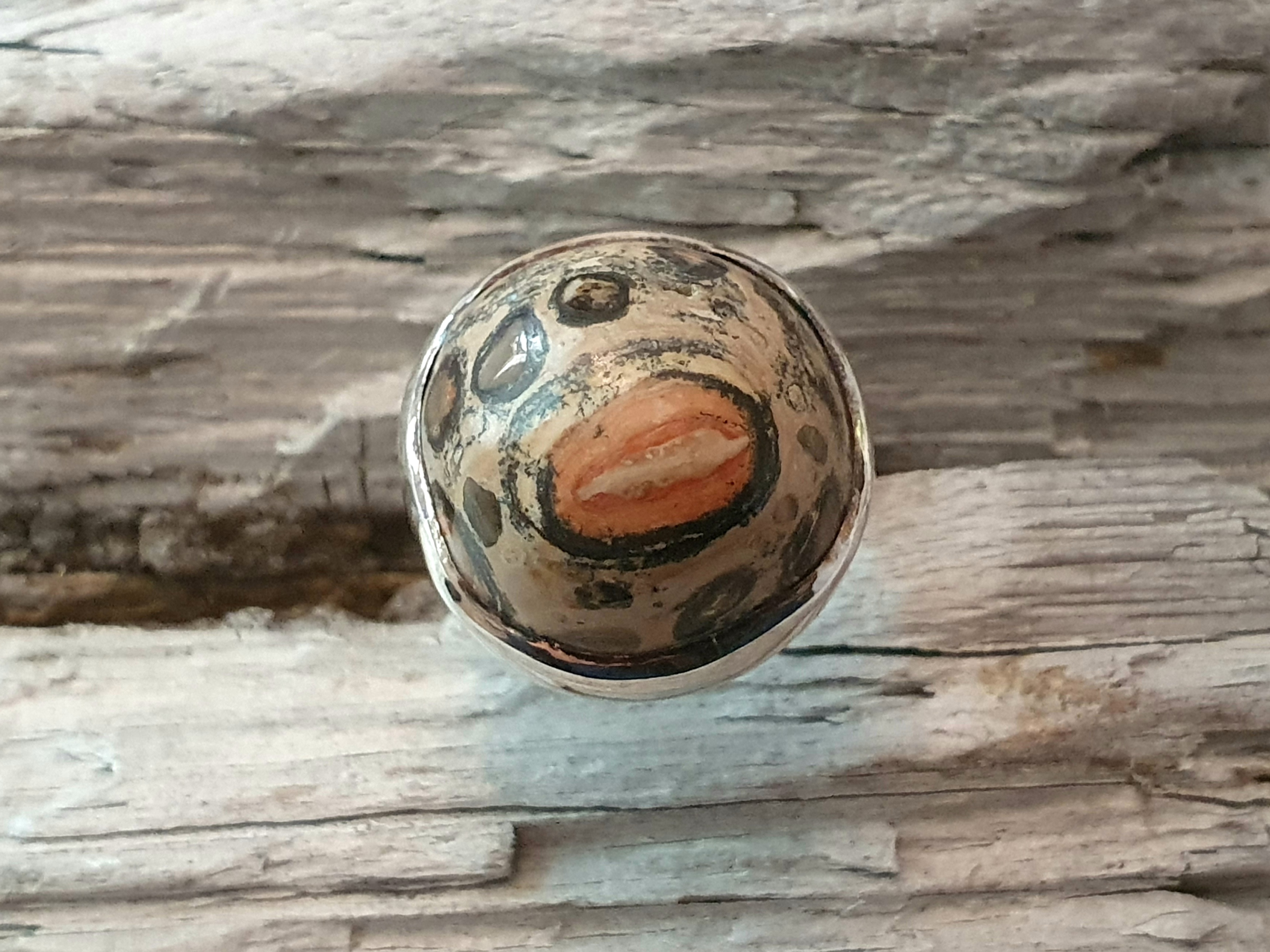 Ring, sten med fossil, 925-silver