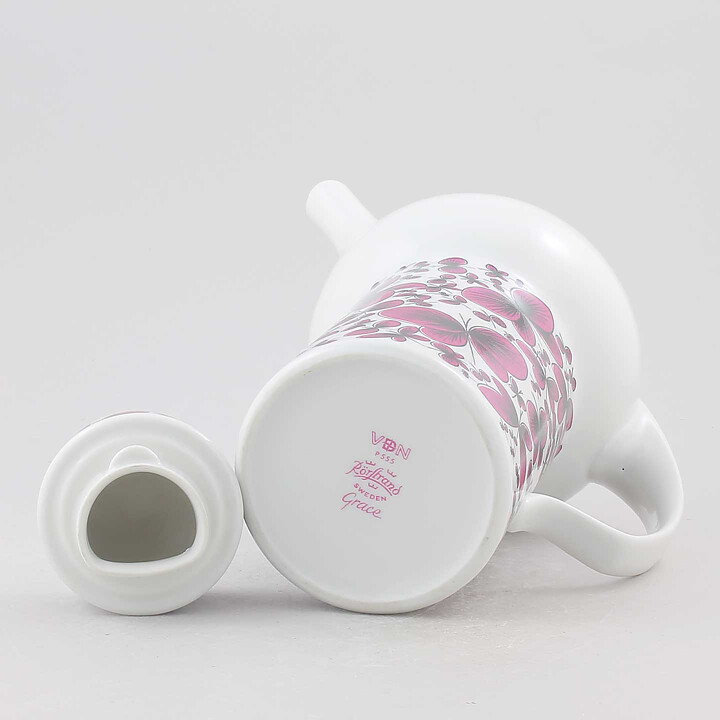Olle Alberius (Grace 1970) Segmented Coffee Pot with Cerise Butterfly Decor 25 cm