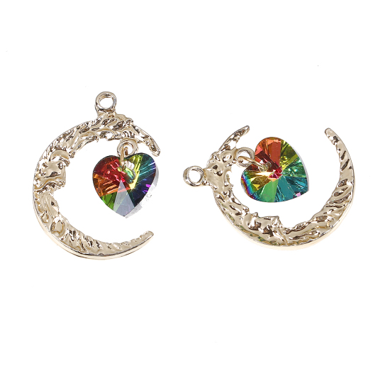 Berlock -  Måne m Hjärta Rhinestone AB, Guld - 2
