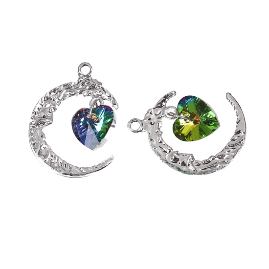 Charm  Moone heart rhinestone, Silver - 2