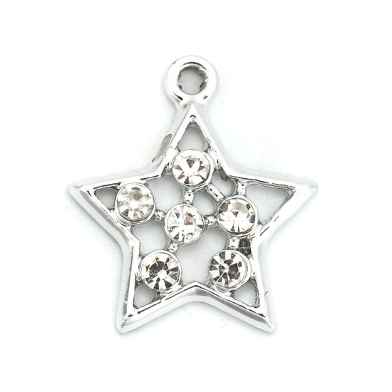 Charm ,  STar w rhinestones 21mm, silver