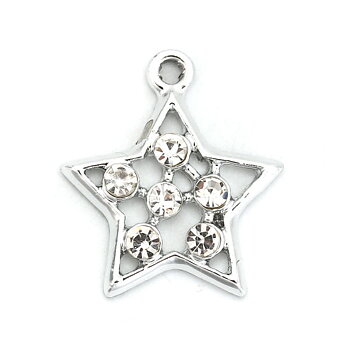 Berlock -  Stjärna med rhinestones, 21mm, Silver