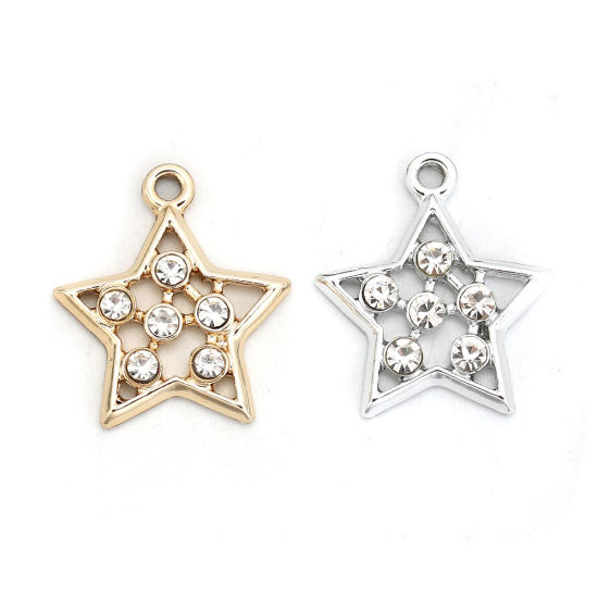 Charm ,  STar w rhinestones 21mm, silver - 2