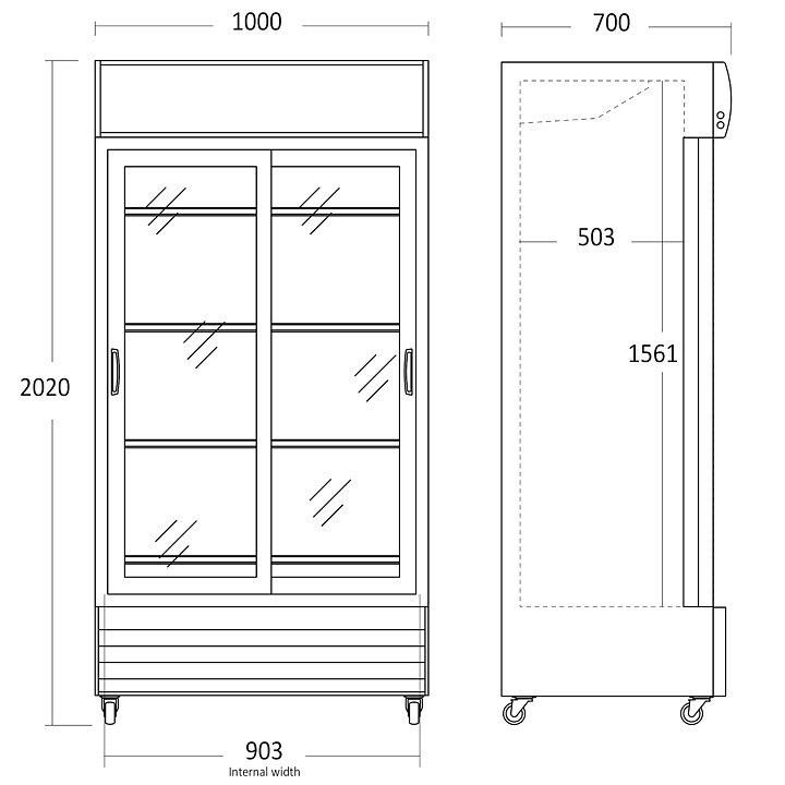 Displaykyl SD 802 BSLE, skjutdörrar, 690 liter