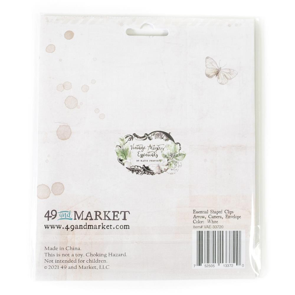 49 And Market - Vintage Artistry Essentails Shaped Clips 9/Pkg by 49 and  - Arrow, Camera, Envelope In White - 2