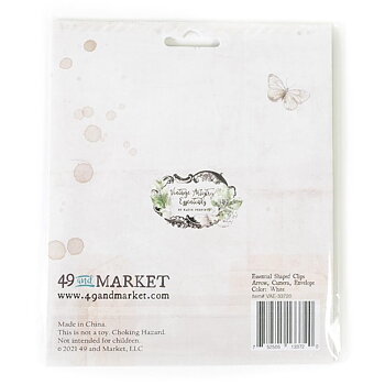 49 And Market - Vintage Artistry Essentails Shaped Clips 9/Pkg by 49 and  - Arrow, Camera, Envelope In White