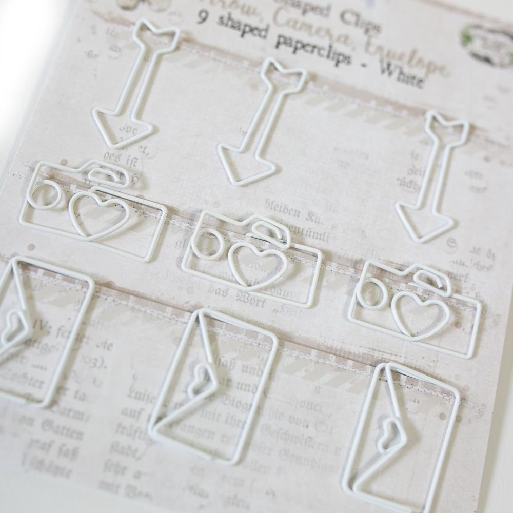 49 And Market - Vintage Artistry Essentails Shaped Clips 9/Pkg by 49 and  - Arrow, Camera, Envelope In White