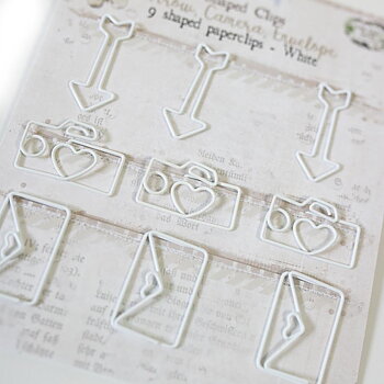 49 And Market - Vintage Artistry Essentails Shaped Clips 9/Pkg by 49 and  - Arrow, Camera, Envelope In White