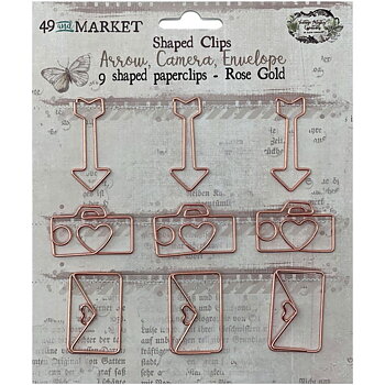 49 And Market - Foundations Paper Clips 9/Pkg - Arrow, Camera, Envelope In Rose Gold