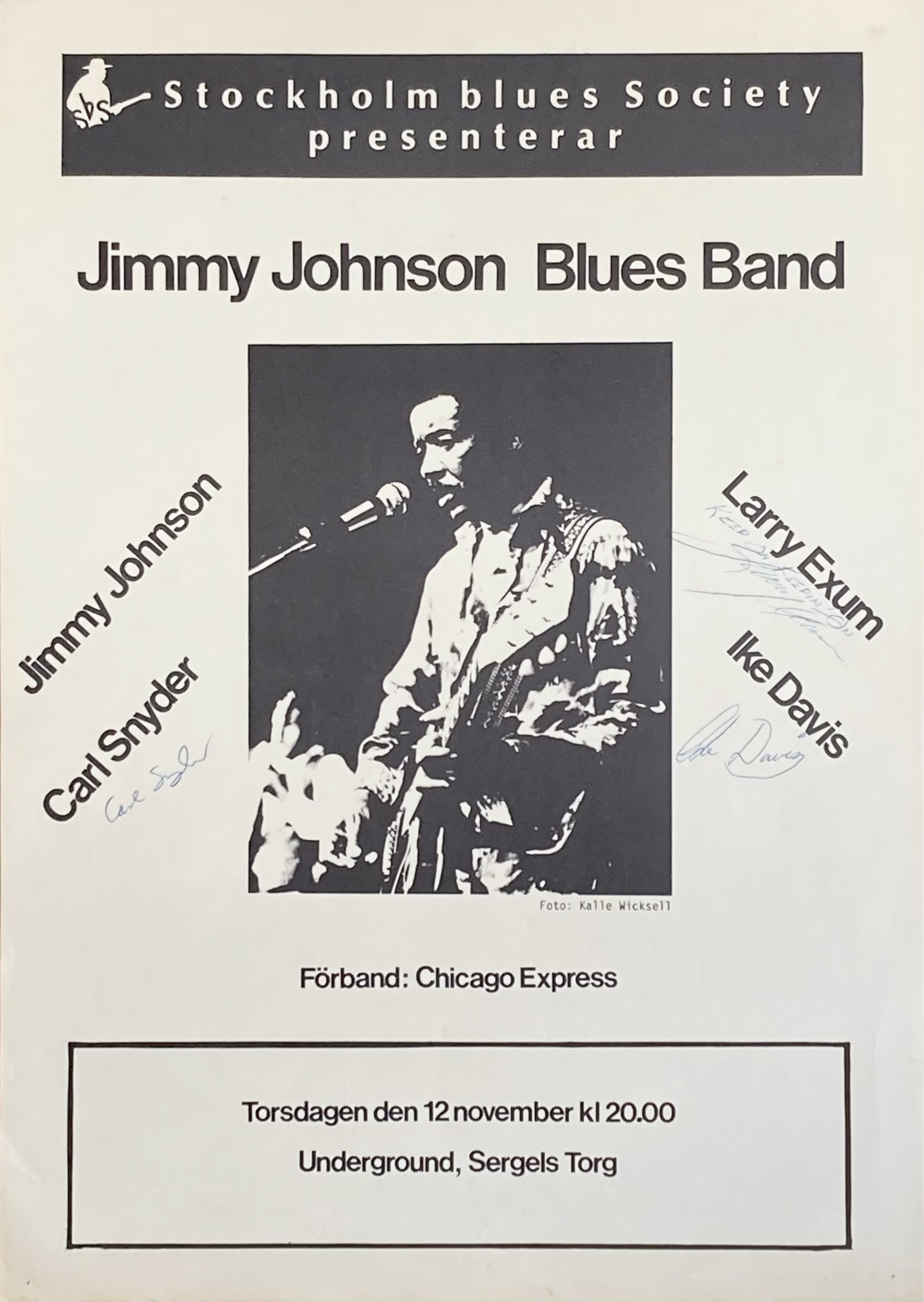 JIMMY JOHNSON BLUES BAND - Stockholm 12 Nov Concert poster (1981) - SIGNED!