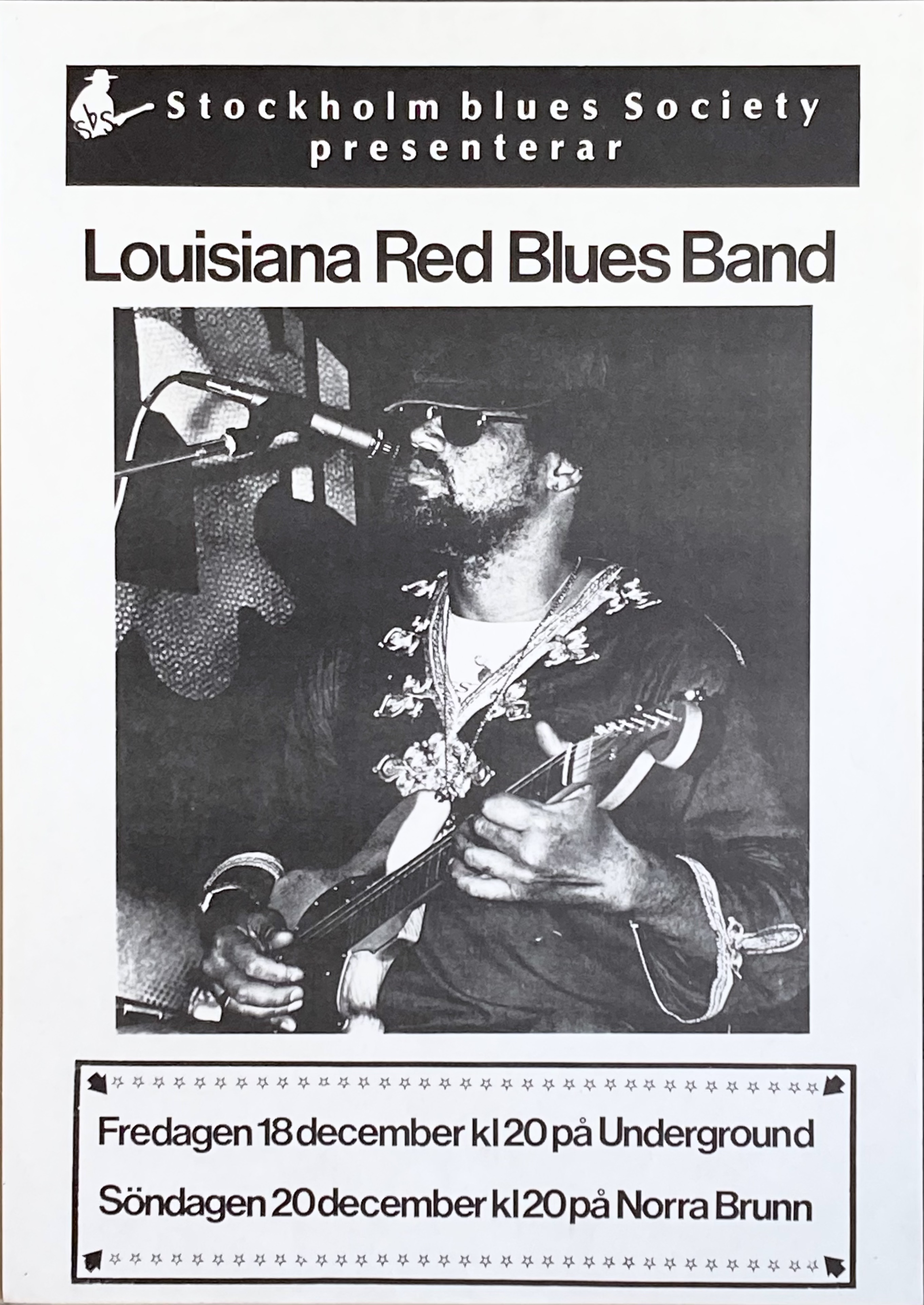 LOUISIANA RED BLUES BAND - Stockholm 18+12 Dec Concert poster (1981)