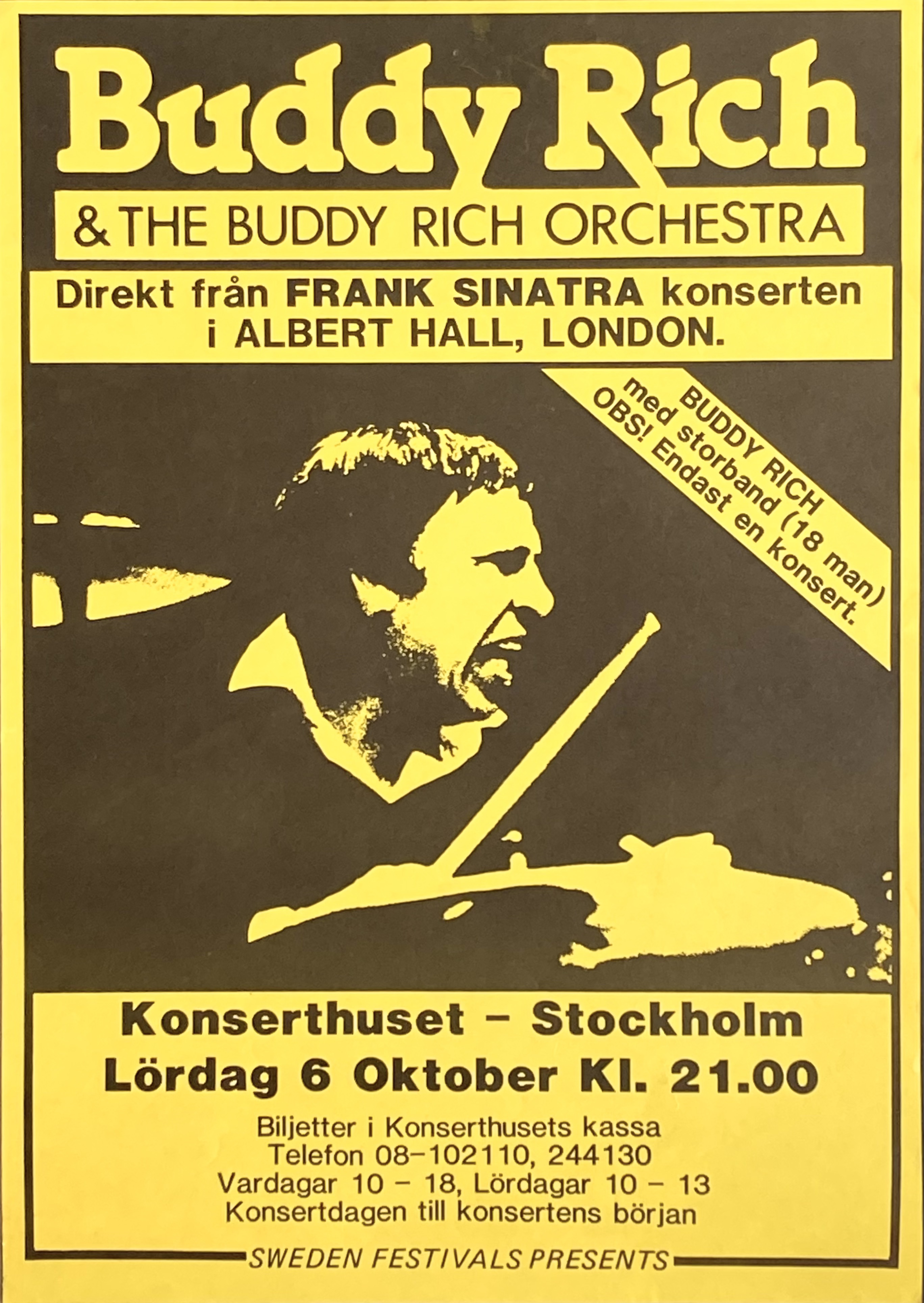 Nostalgipalatset - BUDDY RICH - Stockholm 6 Oct Concert poster (1984)