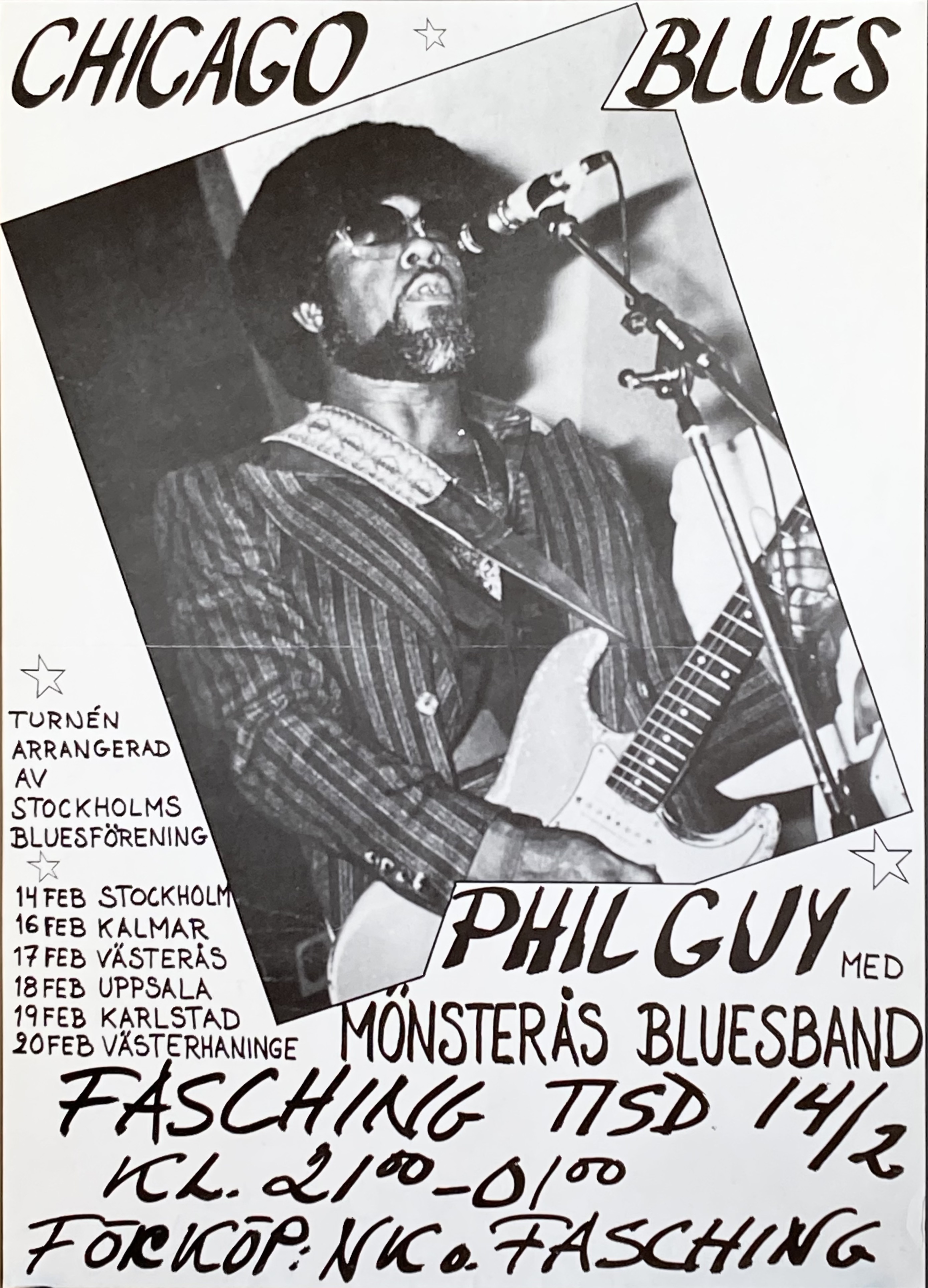 PHIL GUY & MÖNSTERÅS BLUES BAND - Stockholm 14 Feb Concert poster (1980's)